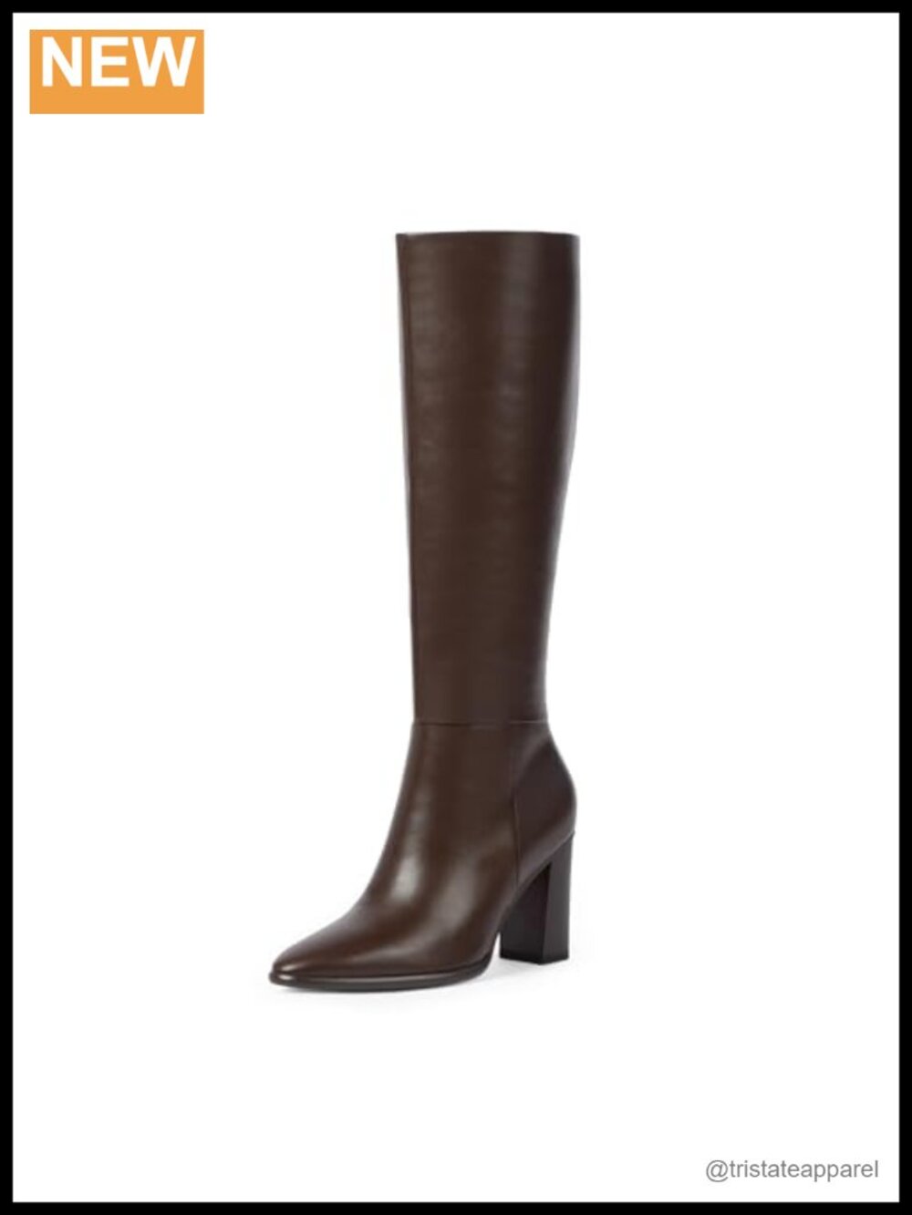 Knee High Boots for Women Pointed Toe Chunky Heel PU Leather Tall Boots